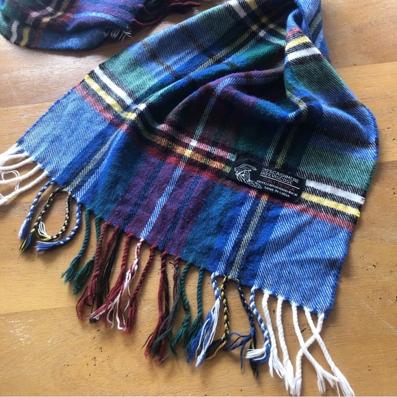 Vintage Colorful Plaid Cashmere Scarf Fringe Italian Soft Rainbow Colors - Picture 6 of 6